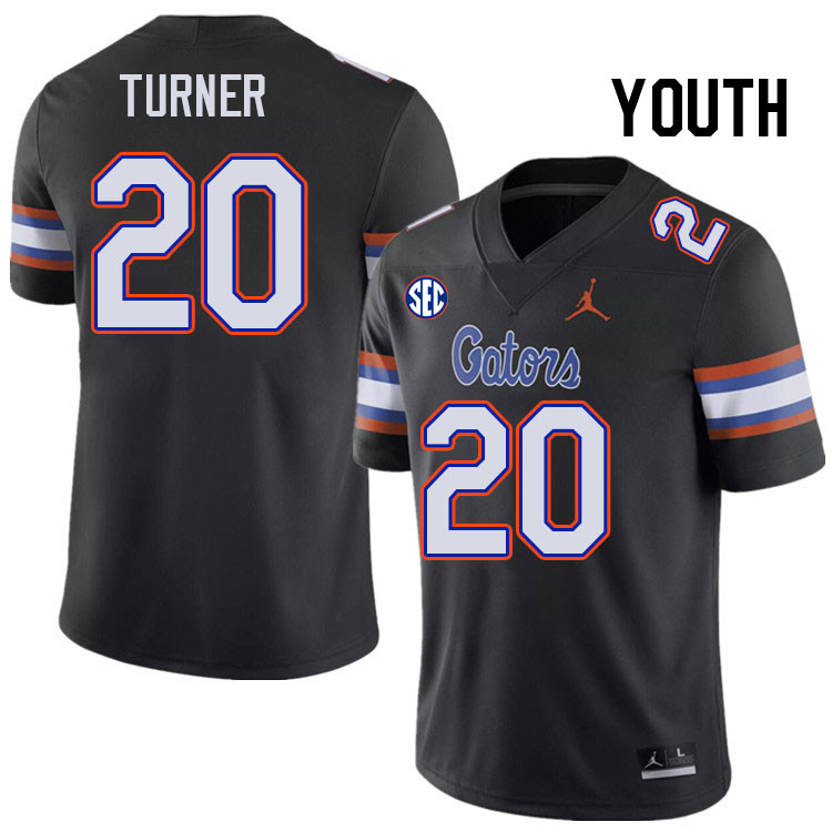 Youth #20 Asa Turner Florida Gators College Football Jerseys Stitched-Black